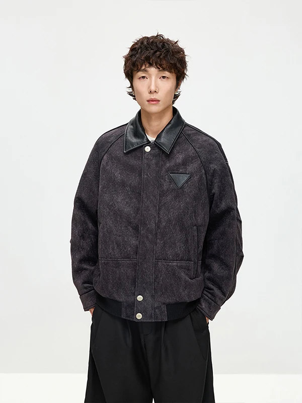 

TANGZ Studio Textured Velvet Feel down Jaet Collared Faionable Warm Workwear Outerwear Long Sve Zipper Closure Thiened