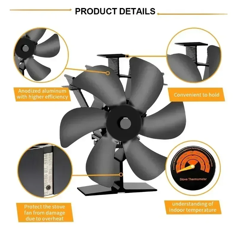 Fireplace Fan 6-blade Heat-driven Log Burning Drives Ecological Silence No Power Consumption Efficient Heat Energy Distribution