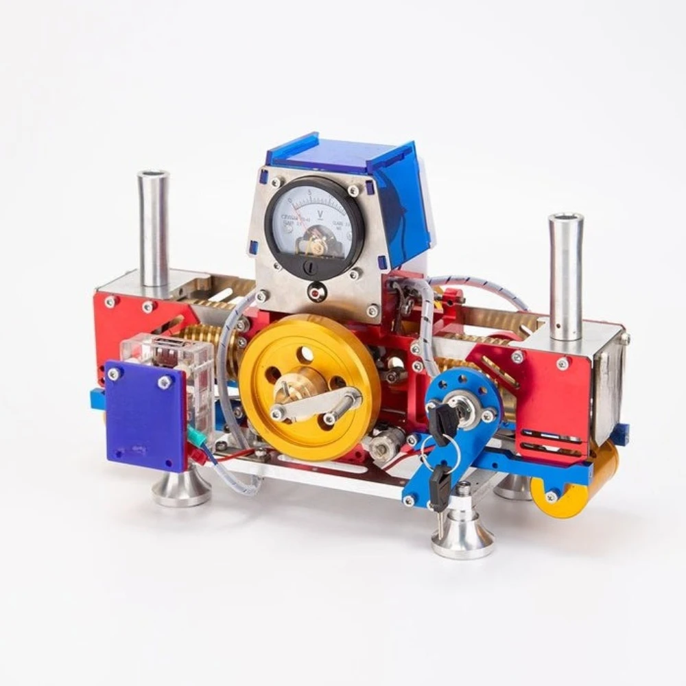 Air Breathing Vacuum Stirling Engine Model Horizontally Opposed Twin Cylinder Generator Model with Voltmeter Finished Product