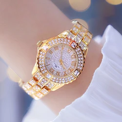 Orologi da donna di moda Top Brand Luxury Gold Full Diamond Watch For Women Gift orologi da polso al quarzo orologio in argento con strass 2023