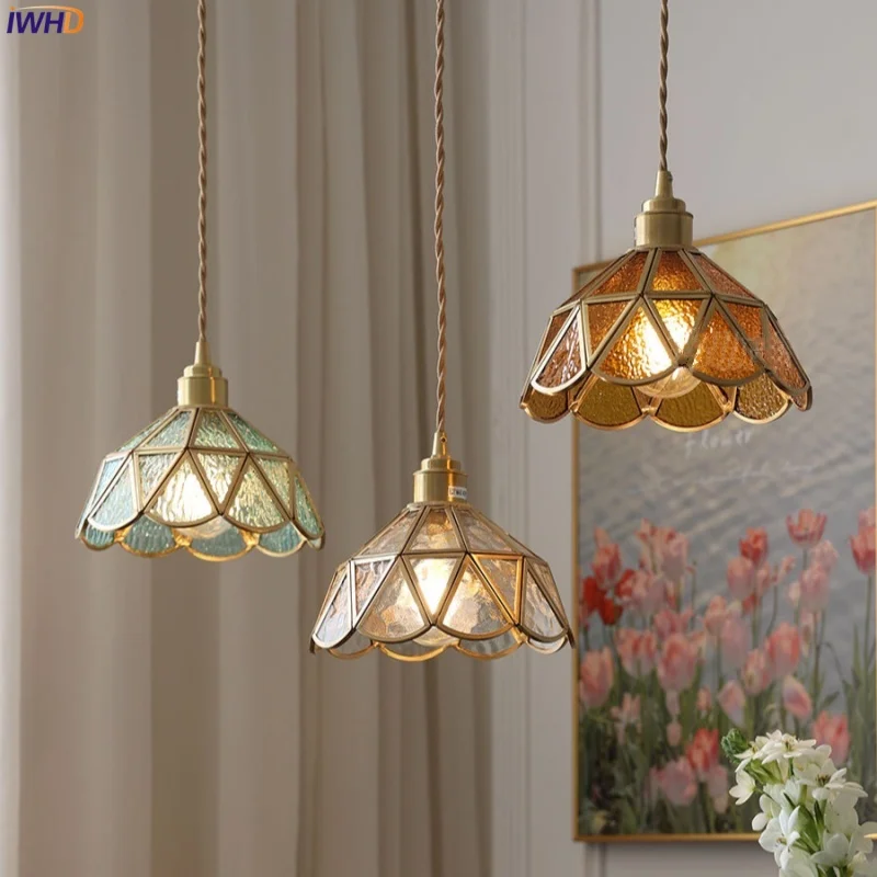 IWHD Nordic Modern LED Pendant Lights Reading Bedroom Dining Room Copper 200cm Wire Adjustable Hanging Lamp Glass Kitchen Light