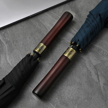 남자를위한 Parachase 큰 긴 우산 Windproof 132cm 골프 큰 우산 옥외 호화스러운 나무 손잡이 비 우산 공사