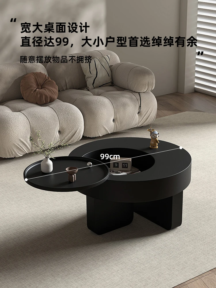 طاولة مستديرة طاولة القهوة غرفة المعيشة المنزل 2024 شقة صغيرة جديدة سوداء متحركة ضوء دوار فاخرة الراقية الحد الأدنى #3