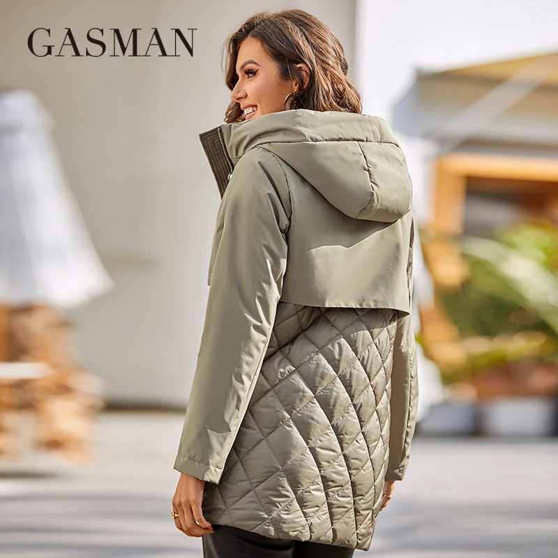 GASMAN New women\'s jacket spring 2022 High-Quality Mid-Length  Women coat Stitching Hooded Design Windproof Casual parkas 8226