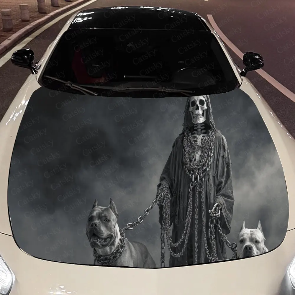 

Grim Reaper Pitbull Auto Cover Sticker, Waterproof and Self-adhesive Auto Hood Decal, Auto Vinyl Wraps, Cool Car Exterior Decal,