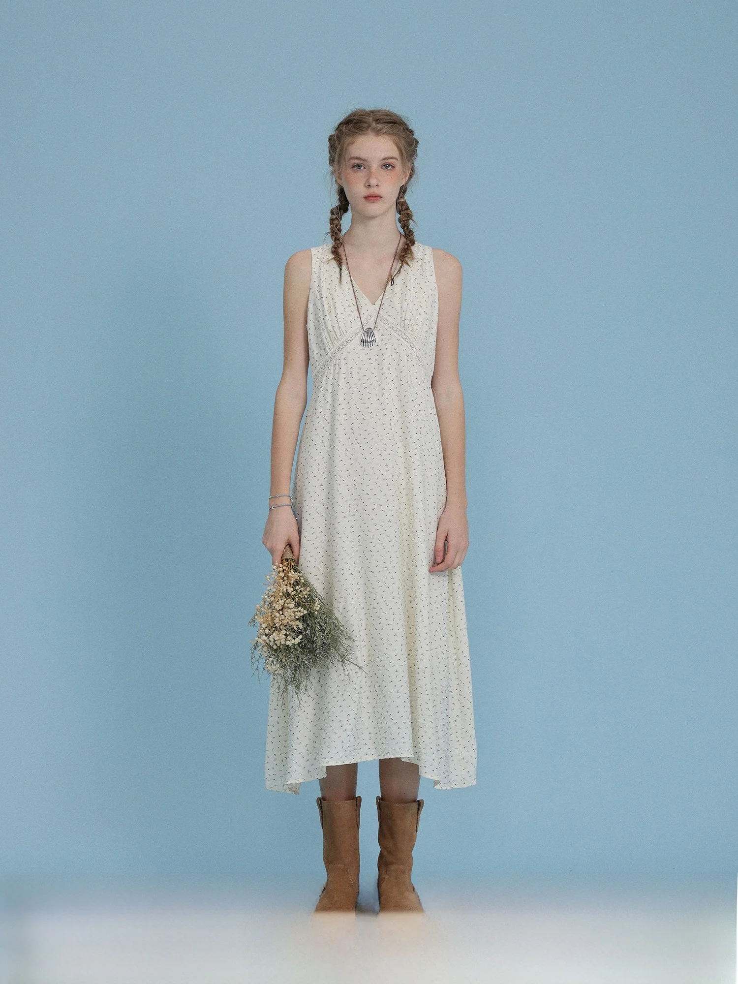 

Платье Enroute Wave Series V-Ne Loose Aosphere с цветочным принтом, миди, из полиэфирного волокна, во французском стиле