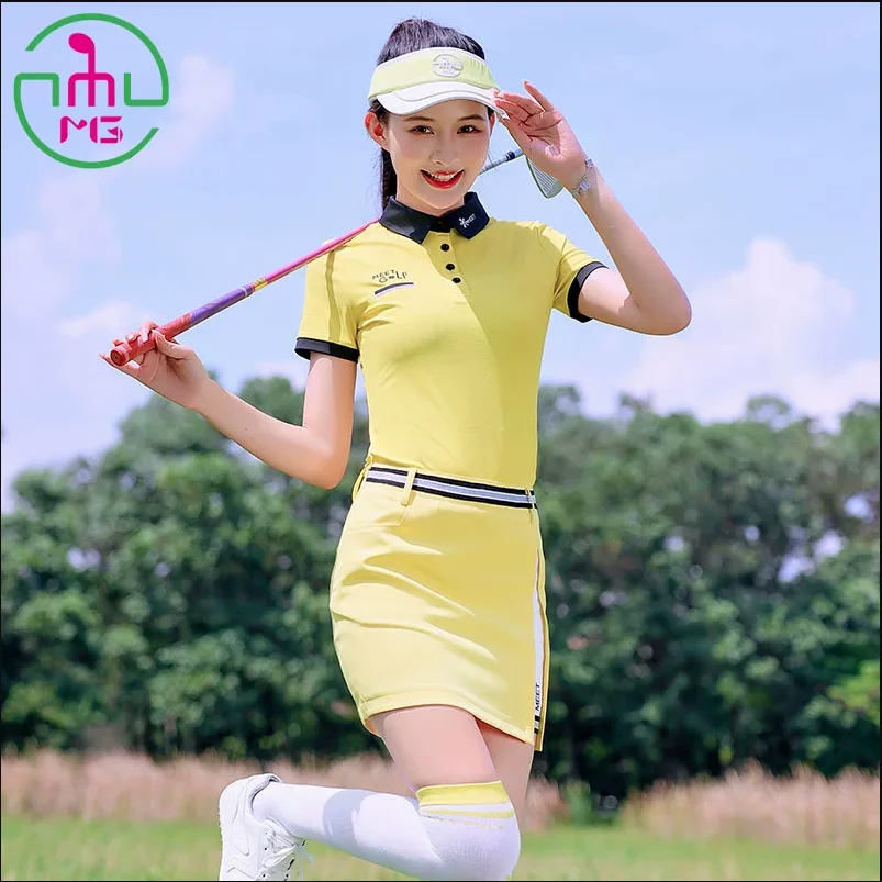 2024 Summer Set Women Slim Suit Fit Lady Golf Tennis Clothes Elastic Sportswear Polo Shirt Casual Hip A Pleated Shorts Skirt