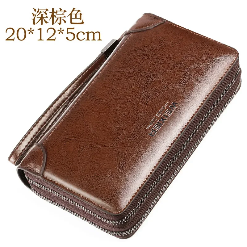 Weixier Hand-wrapped Oil Wax Leather Men\'s Bag Men\'s PU Hand Bag Grab Bag Multi-functional Wallet Large-capacity Business Men\'s