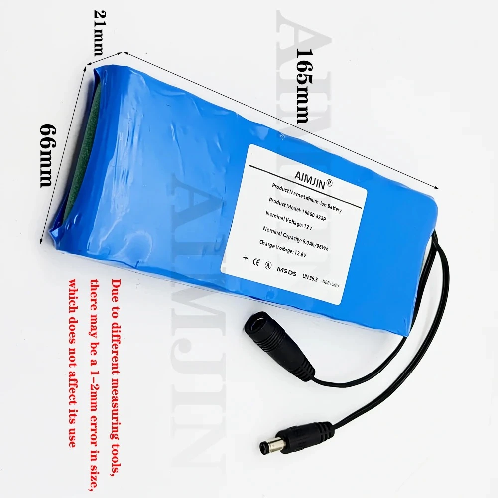 

12V 8Ah 3S3P Battery Pack Lithium ion 18650 12V 8000mAh DC12.6V Large Capacity Rechargeable Battery with BMS