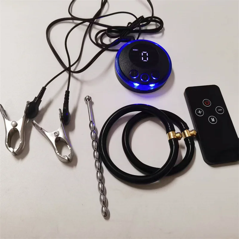 Metal Urethral Sounding Dilator 8 Modes Electric Shock Penis Plug Silicone Cock Rings Nipples Clips Sex Toys Men Testis Massage