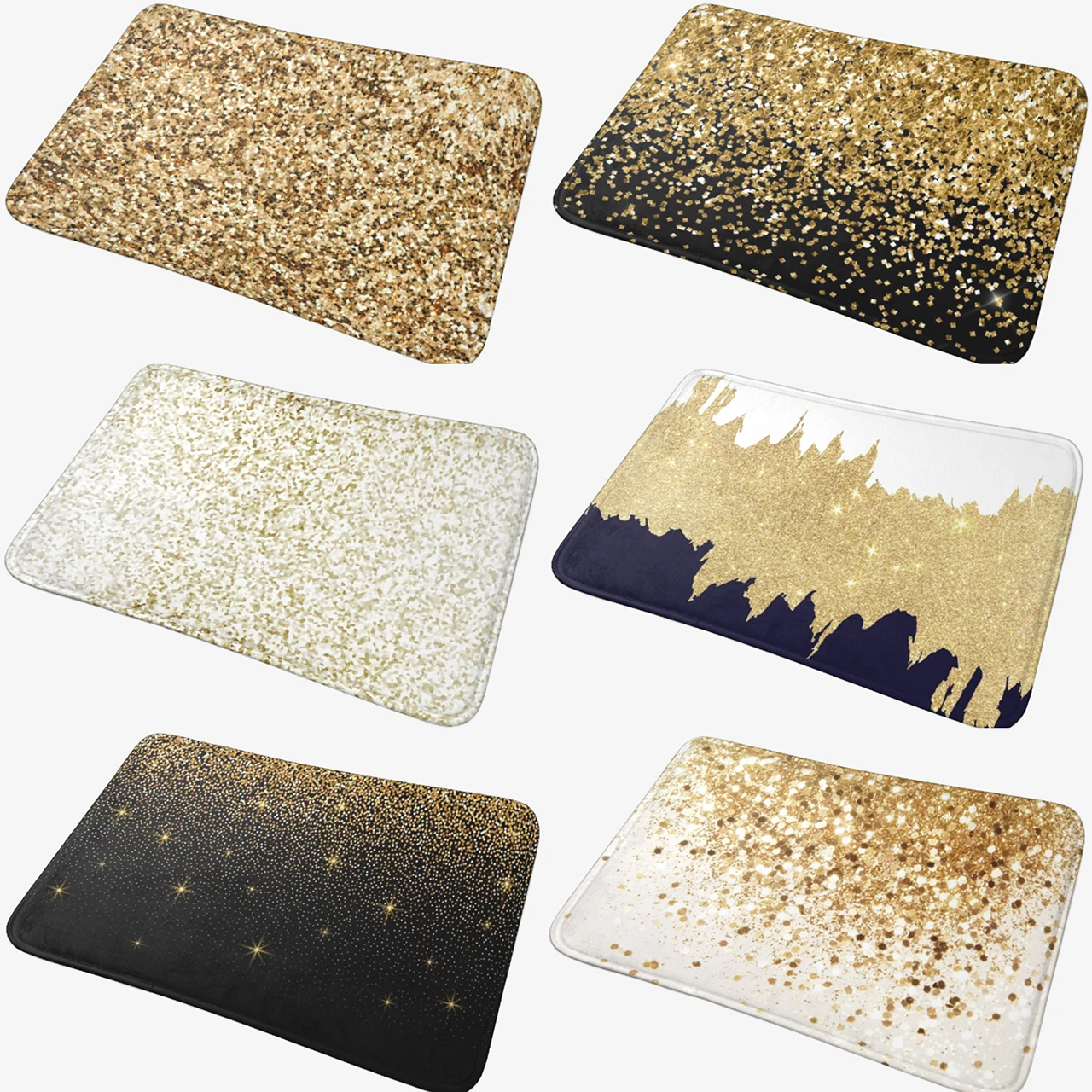 Black and Gold Glitter Pattern Anti-skid Doormat, Super Absorbent Bath Mats, Home Entrance Rugs, Kitchen Carpet, Hallway Footpad