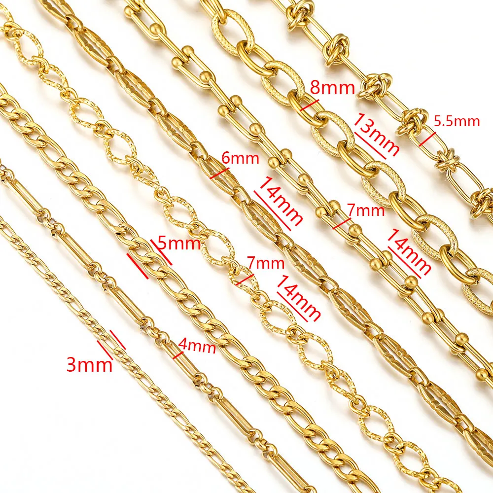 1Meter No Fade Stainless Steel Metal Thick Chains Gold Color Necklace for DIY Bracelet Fashion Jewelry Making Supplies Wholesale