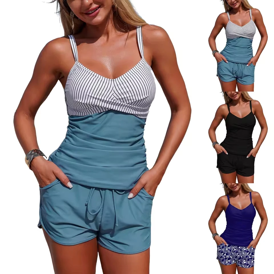 Women High Waisted Bikini Sexy Push Up Two Piece Swimsuits Vintage Swimsuit Two Piece Retro Ruched Large Size Bikini Swimsuit