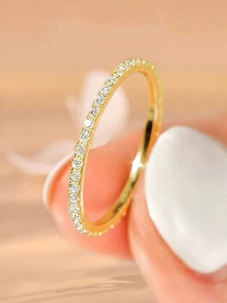 Women's 925 Sterling Silver Shiny Full Zircon Stackable Ring