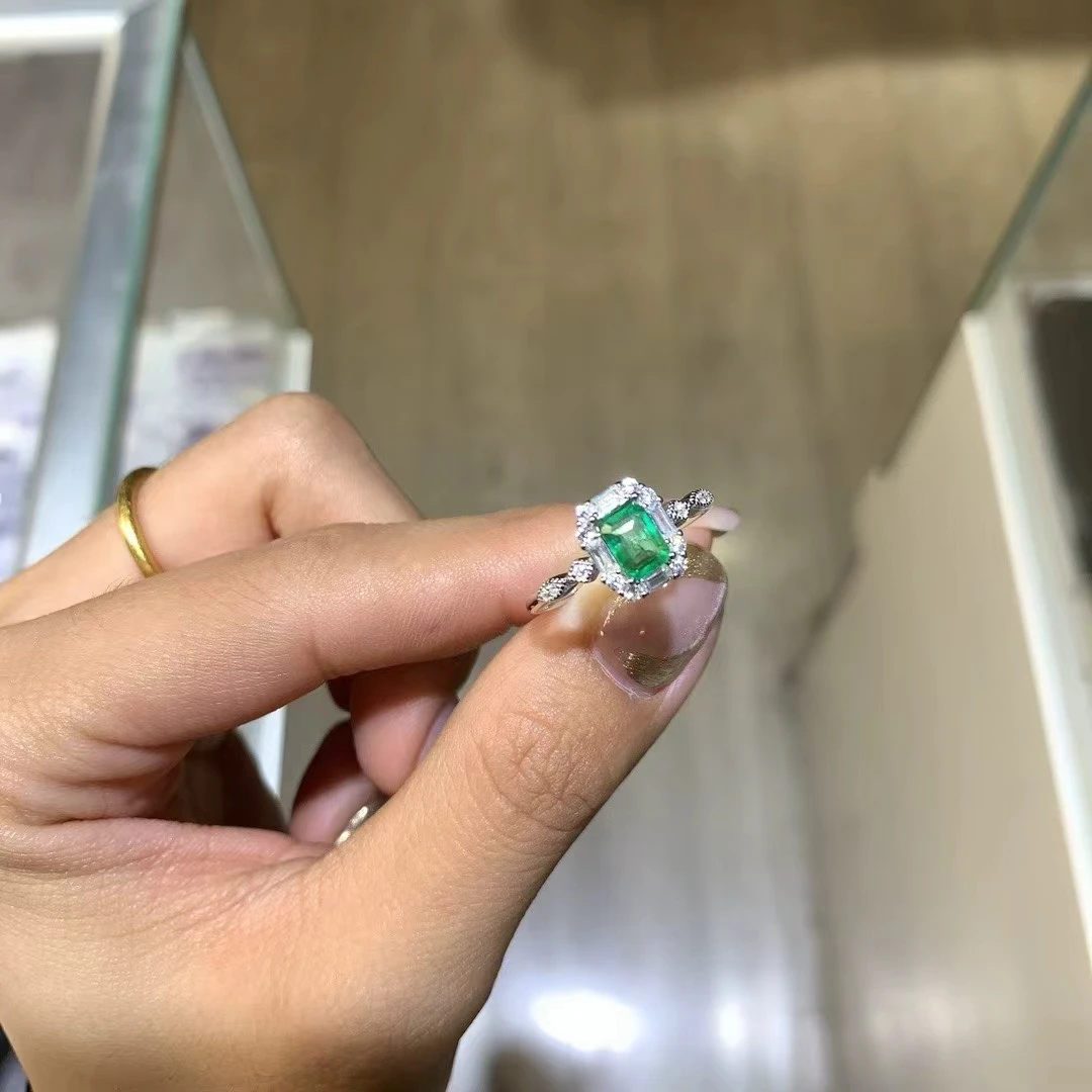 KJJEAXCMY Natural Colombian Emerald Ring S925 silver , electroplated locking color process, high clarity Full of luster