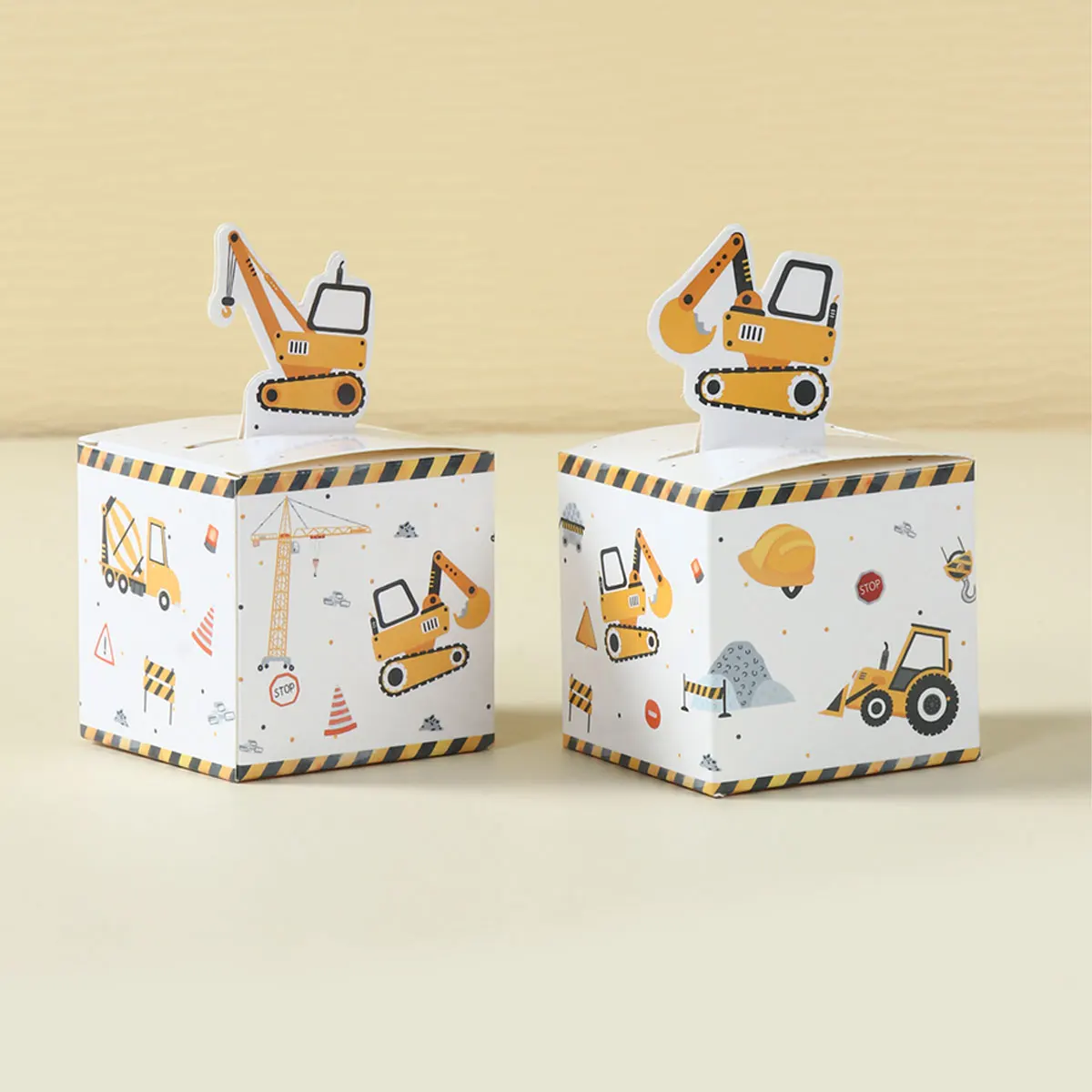 24Pcs Construction Party Treat Boxes Construction Truck Candy Bags Gift Boxes with Handles Construction Birthday Party Decors