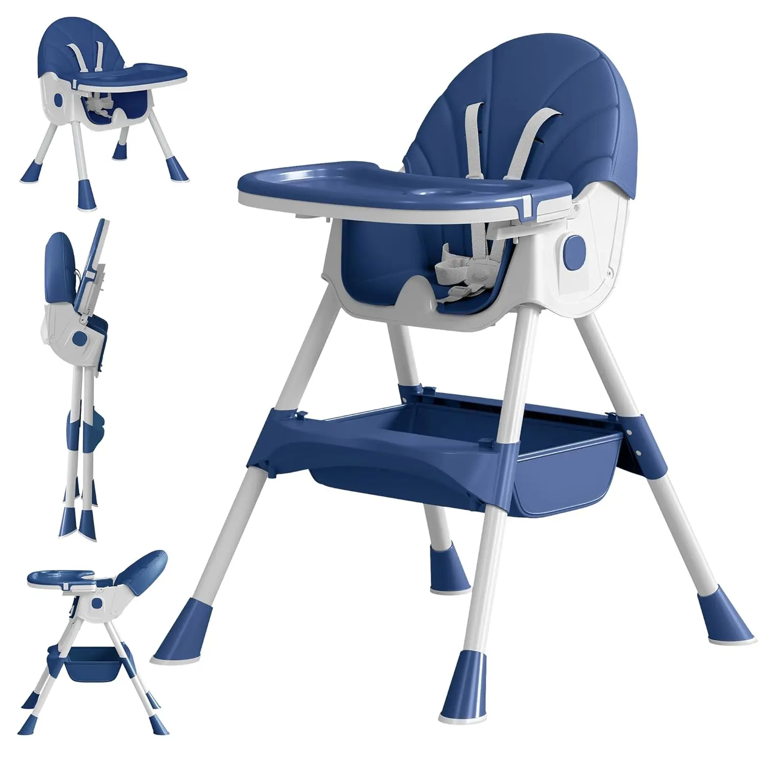 

5-in-1 Foldable Baby High Chair with Adjustable Tray, Recline, and Wheels for Toddlers 0-5 Years