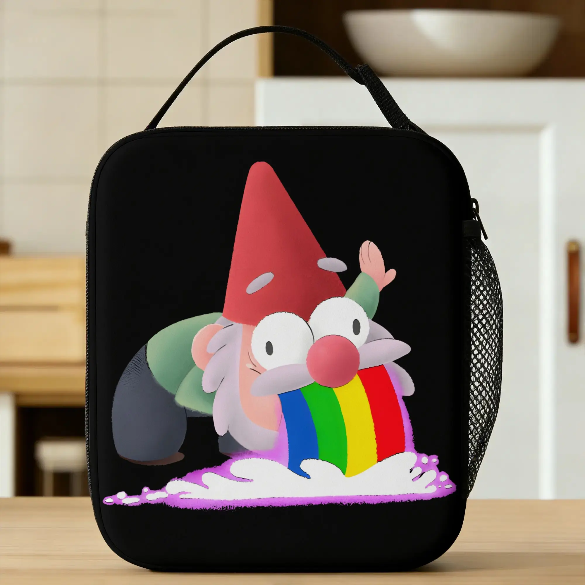 Gnome with RAINBOW Lunch Bag G-Gravity Falls Cute Lunch Box Office Convenient Tote Food Bags For Men Waterproof Print Cooler Bag