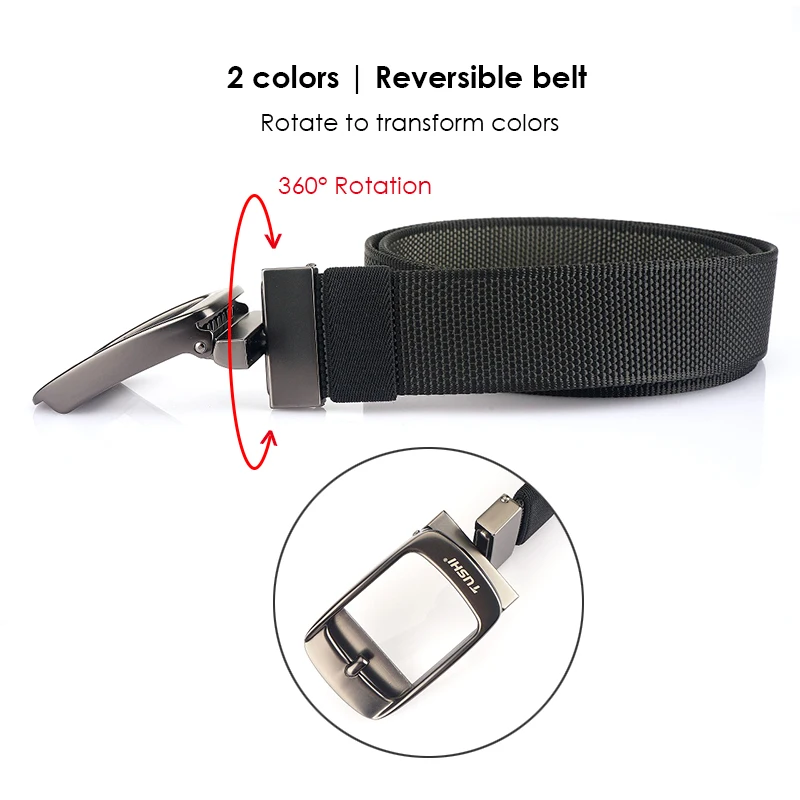 HSSEE New Reversible Belt for Men and Women Alloy Automatic Buckle 360 Degree Rotation Casual Belt Soft Nylon Outdoor Belt Male