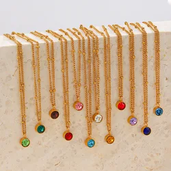 Stainless Steel Birthstone Necklace for Woman Gold Color Bride Designer Pendant Necklaces Birthday Gift Jewelry
