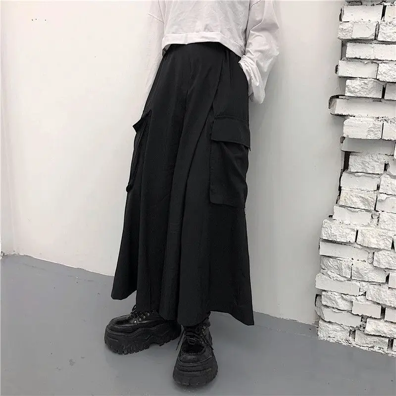 Black Pockets Patchwork Wide Leg Pants Spring Elastic Waist Solid Loose Plus Size Straight Pants Casual Fashion Women Clothing