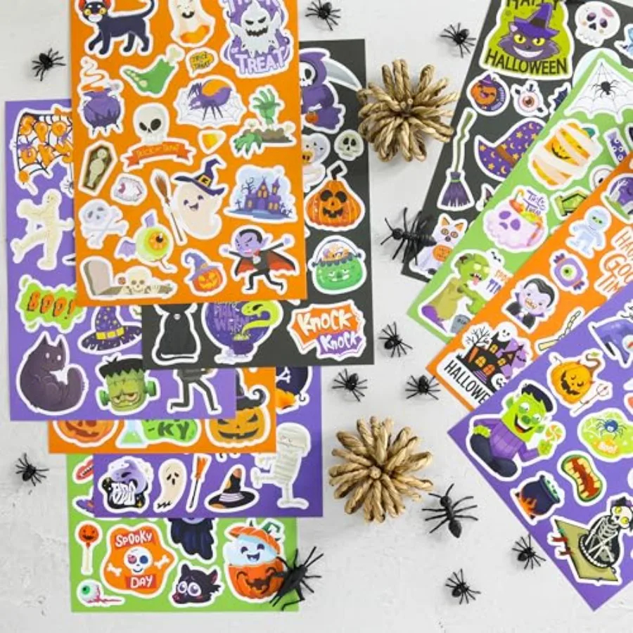 Halloween Stickers For Kids: 200-Piece Bulk Set Of Spooky-Themed Vinyl Stickers In Black, Orange, Purpleperfect For Party Favor