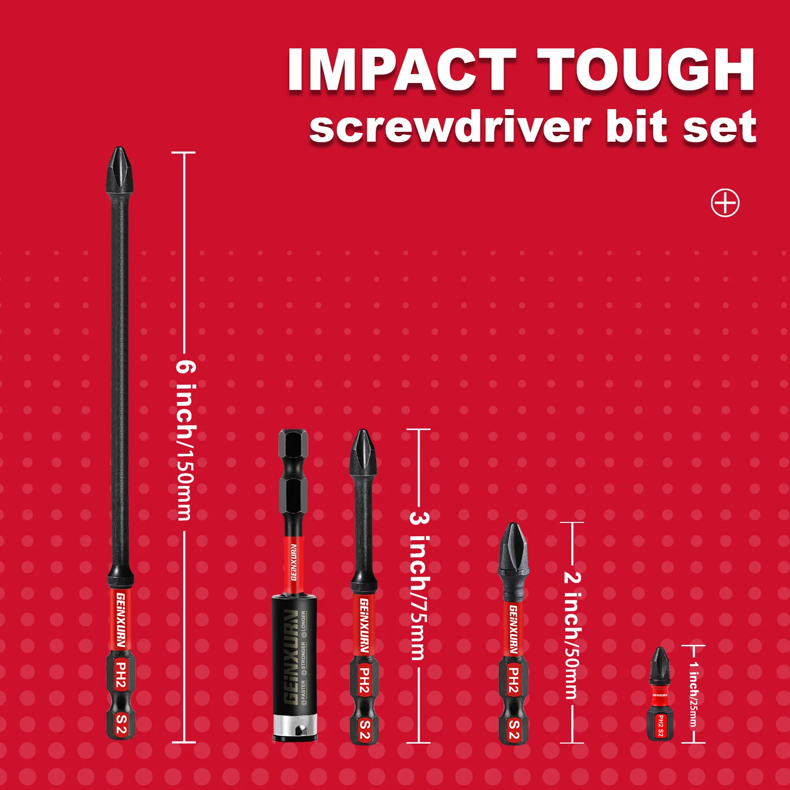 Zestaw bitów do wkrętarki o wysokim momencie obrotowym, stal S2, do przemysłu meblowego, PH2 D2-PH2, 10 sztuk/zestaw, 25mm/50mm/75mm, DIY OEM, dostępne w magazynie w USA.