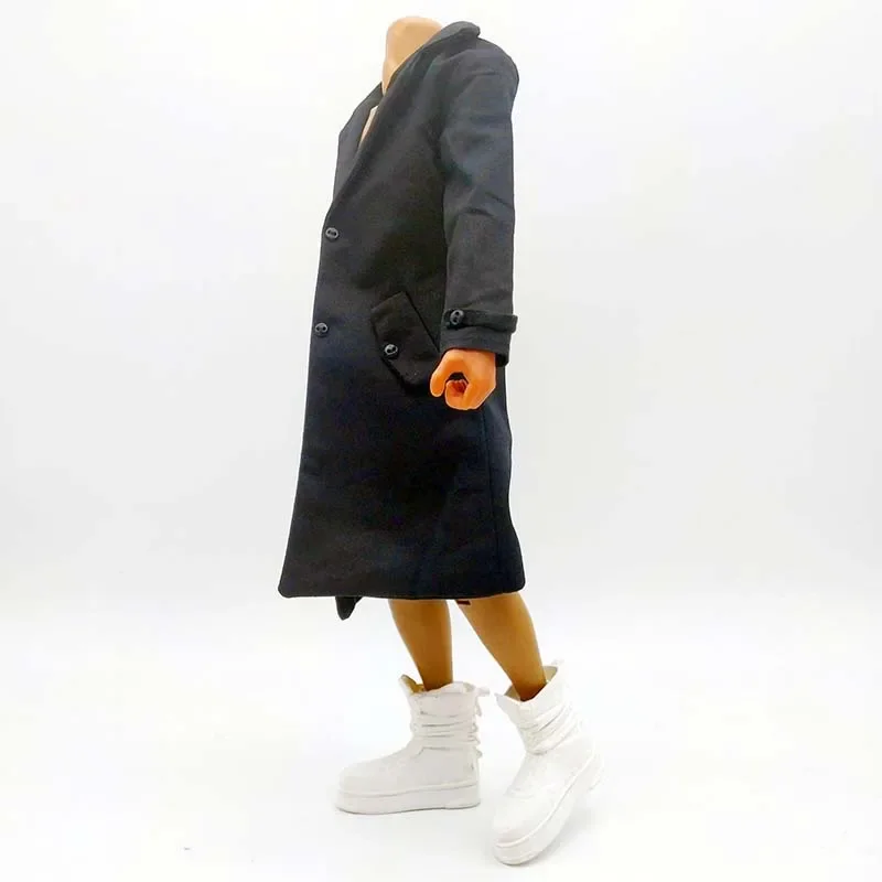 Tbleague Black 1/6 Scale Tight Coat Long Windbreaker Clothes Model for 12in Narrow Body Action Figure Toy