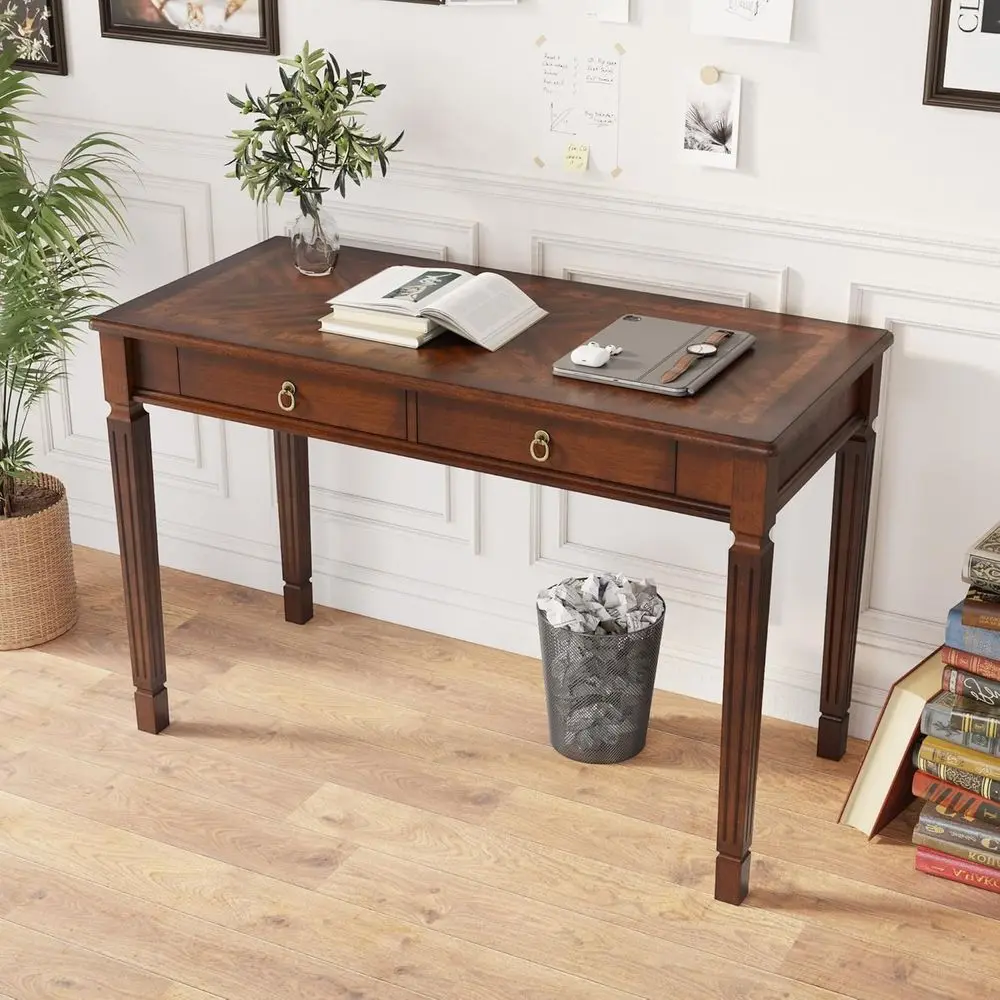 

Винтажный деревянный письменный стол с 2 ящиками, прочный компьютерный стол-рабочая станция шириной 46 дюймов, учебный стол или стол для домашнего офиса, небольшой секретарский стол