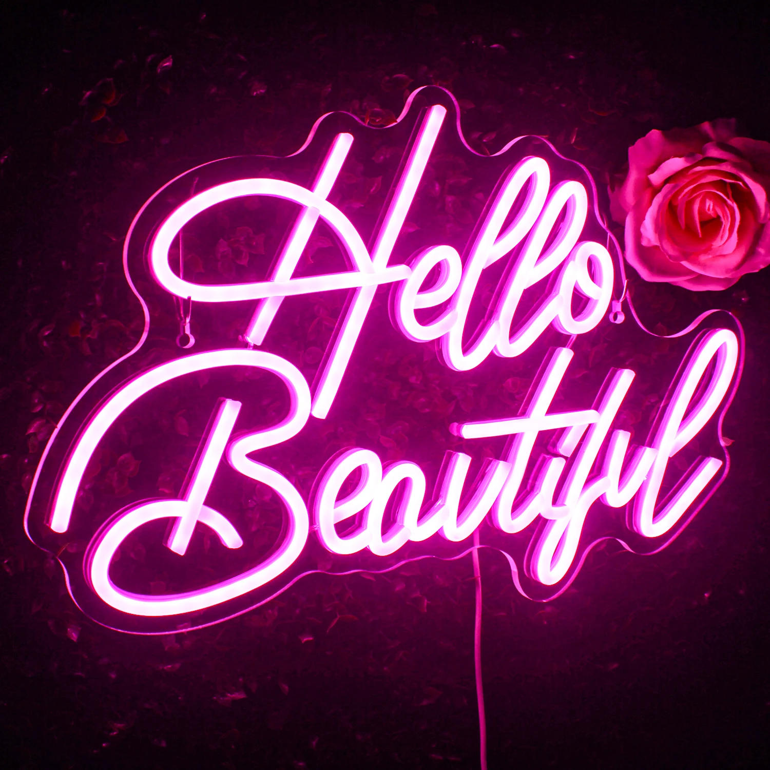 Hello Beautiful Neon Sign LED Room Wall Decor, USB 62, Switch Acrylic, Beauty Salon, Club, Bedroom, Party Art Decor