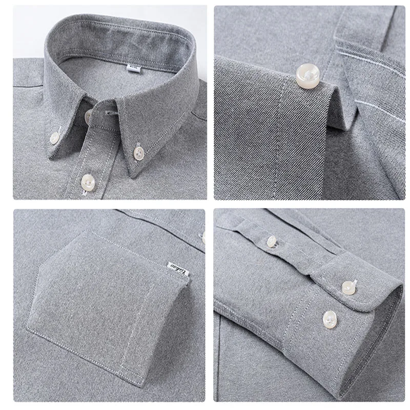 قمصان أكسفورد من القطن الخالص 100% للرجال بأكمام طويلة قمصان رسمية اجتماعية للأعمال ملابس كلاسيكية مصممة بجيب واحد للرجال #2