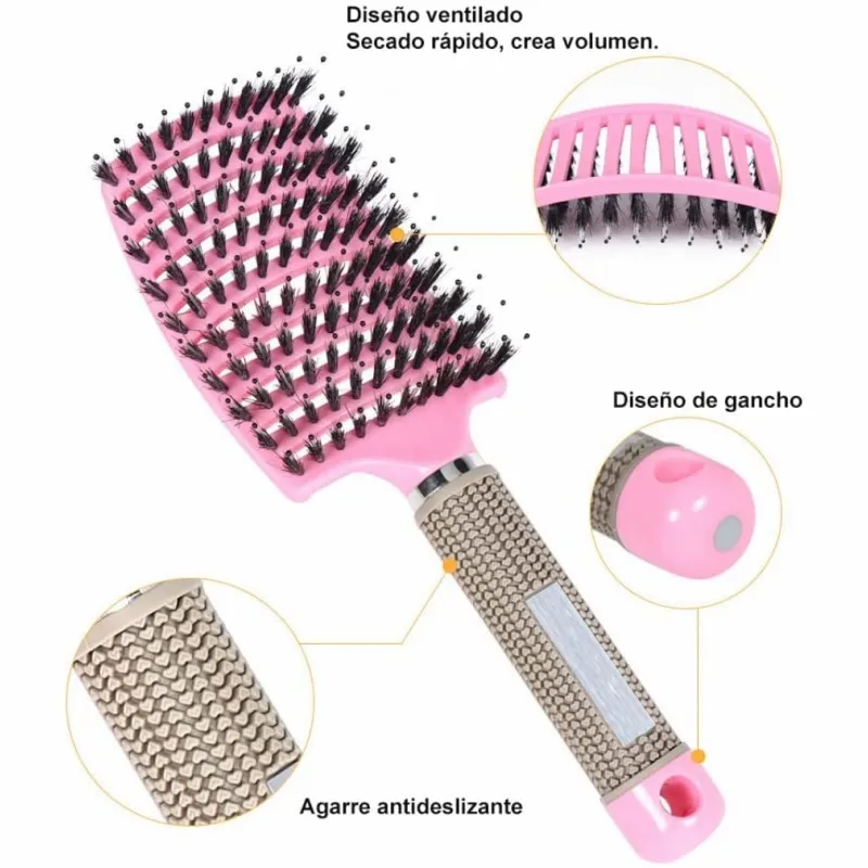 Curved Vented Boar Bristle Hair Brush Professional Scalp Massage Comb Detangling Hairbrush for Salon Hairdressing Styling Tool