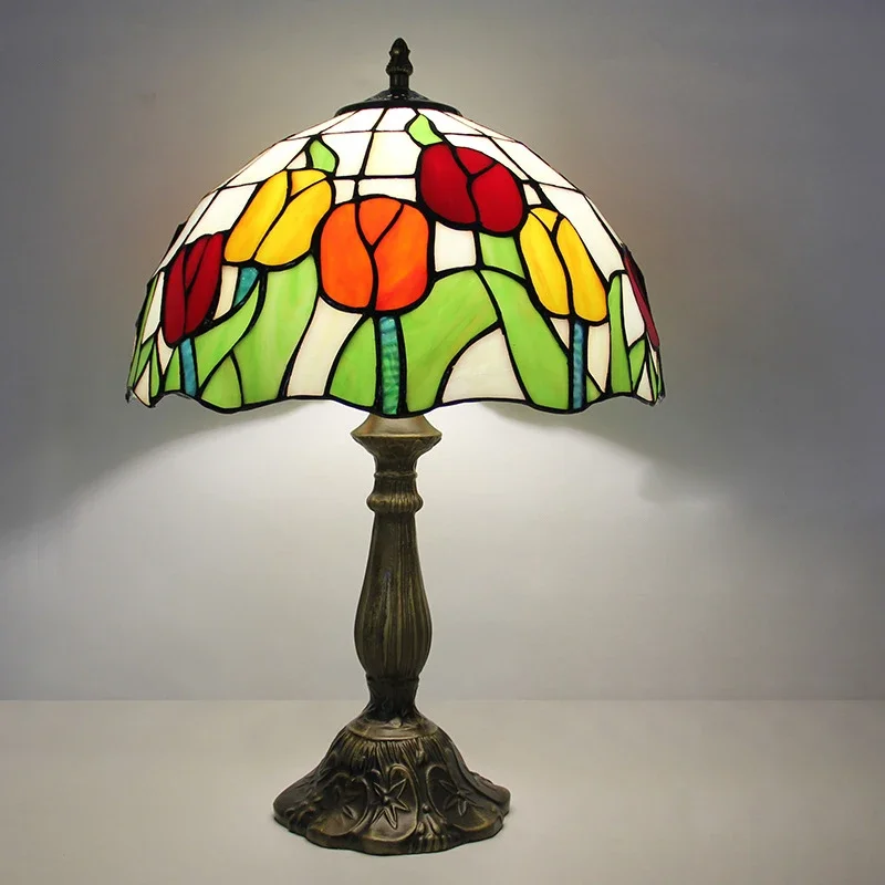 PLLY Tiffany Table Lamp LED Luxury Creativity Living Room Study Bedroom Bedside Lamp Villa Hotel Color Glass Desk Light