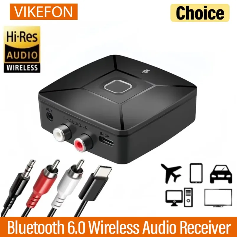 Bluetooth 6.0 ワイヤレスオーディオレシーバー SBC AAC Hi-Fi 3.5mm AUXジャック 2RCA RCA ミュージックアダプター PC 車載キット スピーカー アンプ用 ﻿
