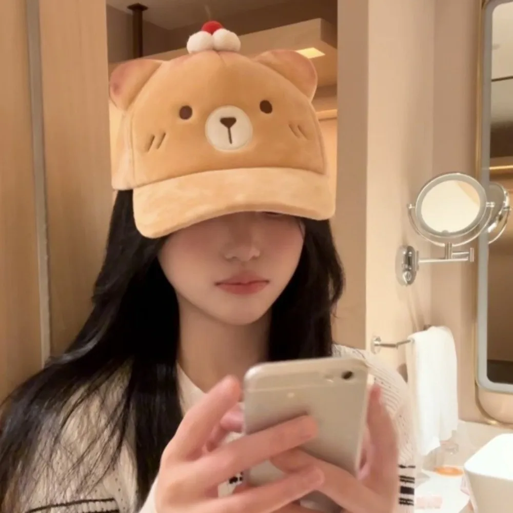 Cosplay Cute Cherry Baseball Cap Comfortable Warm Sweet Bear Sun Protection Cap Plush Adjustable Cartoon Cat Duckbill Cap Daily