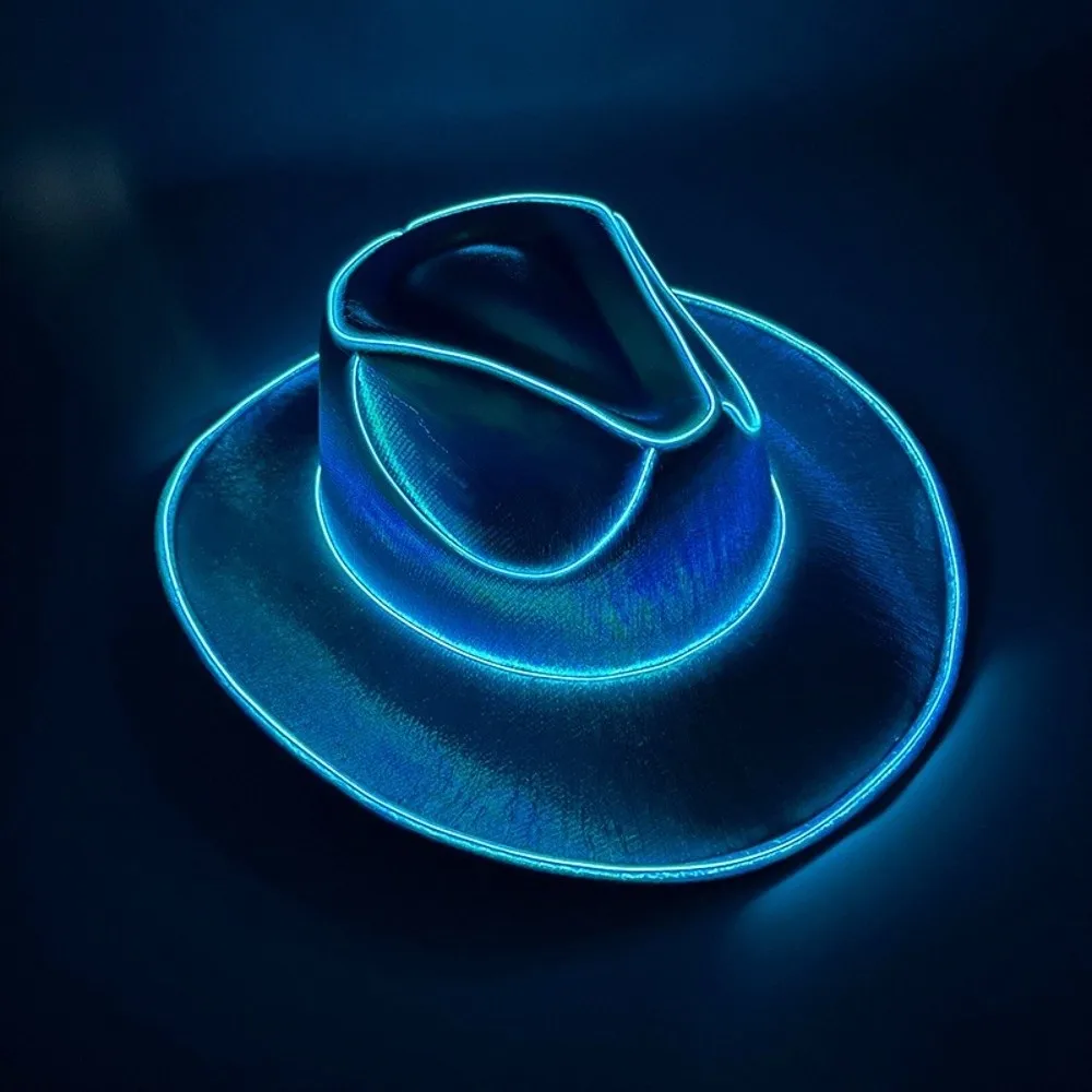 2026LED Lights Cowboy Cowgirl Hat Luminous Light Up Cap Western Cowboy Hat for Dancing Party Dress Up Pearlescent Cowgirl Hat view 3