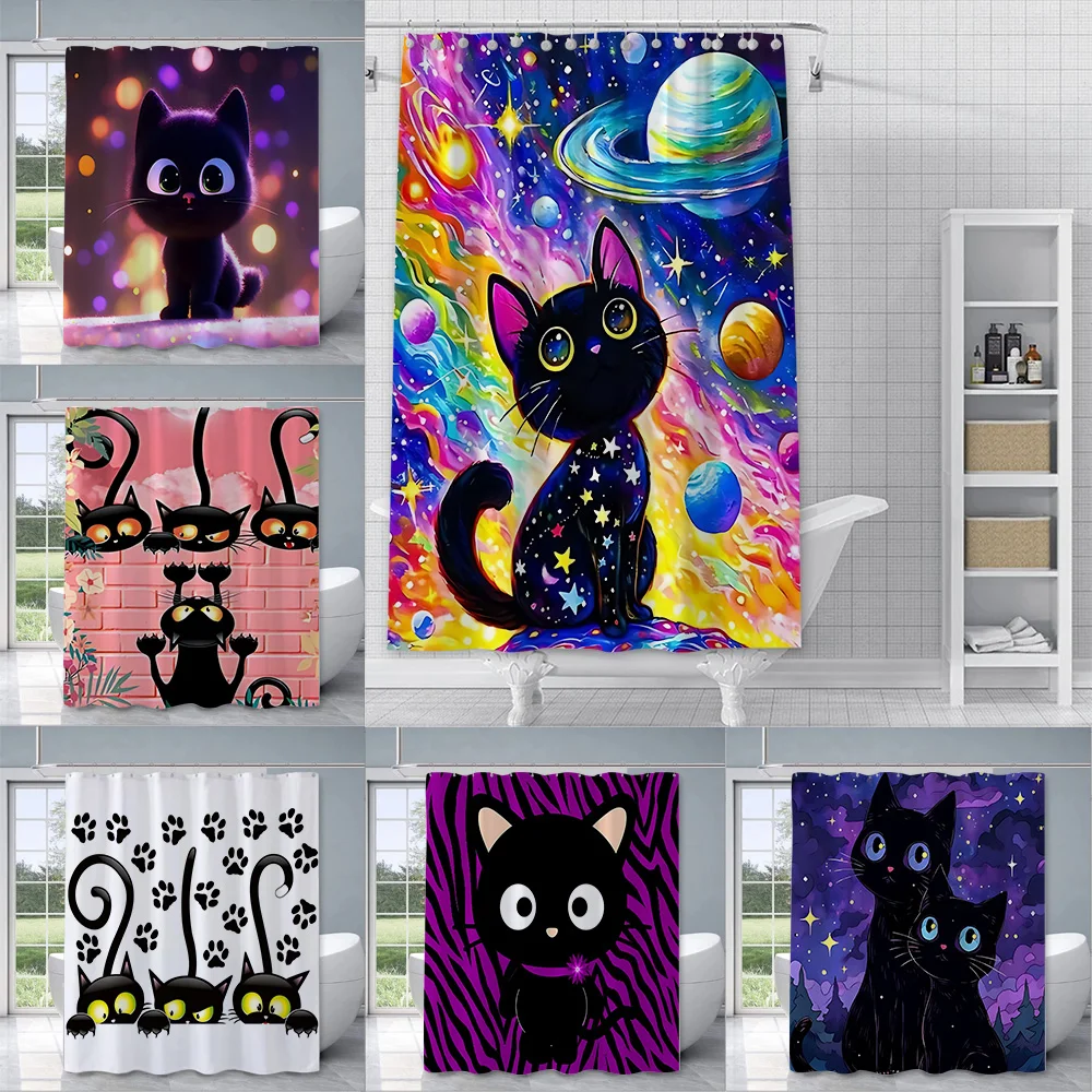 

Three Funny Naughty black Cat Shower Curtain Waterproof Polyester Fabric Paint Bath Curtains Home Bathroom Decor Curtain