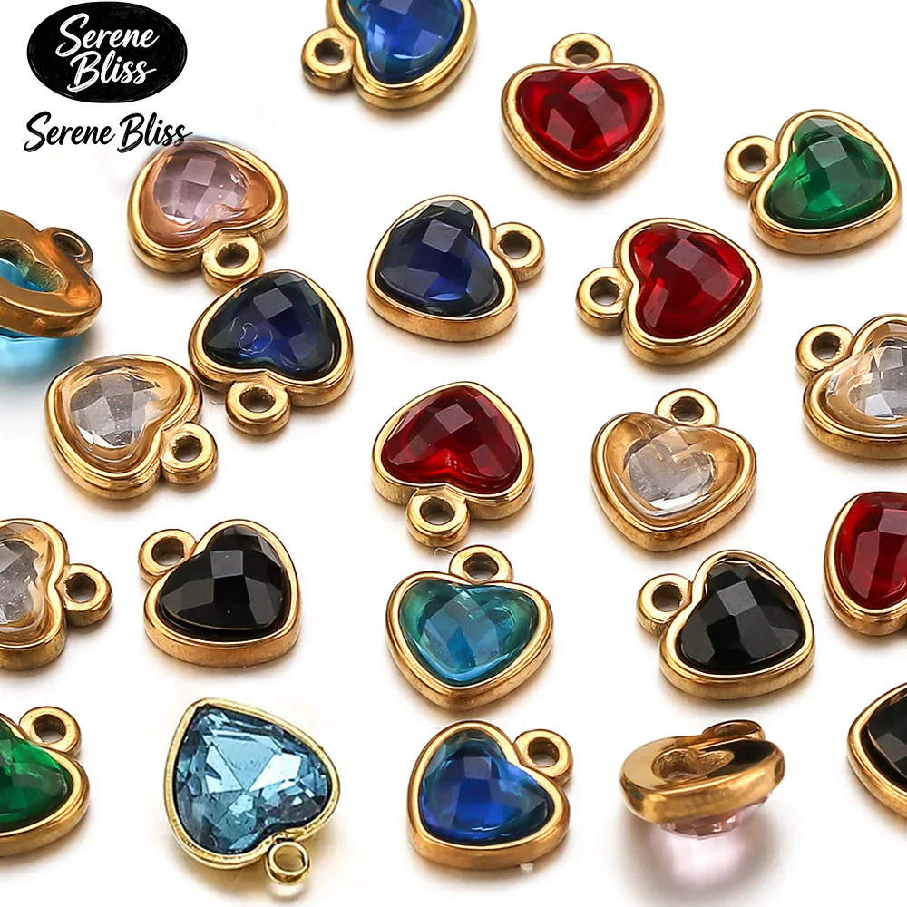 

5pcs Metal Stainless Steel Rhinestone Glass Heart Charms for Jewelry Making Supplies DIY Earrings Bracelets Necklaces Findings
