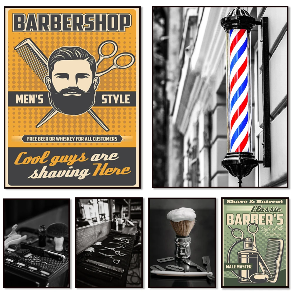 Barber Shop Poster, Vintage Barber Tools Picture Canvas Print for Barber Salon Decoration, Barber Shop Decoration, Barber Gift
