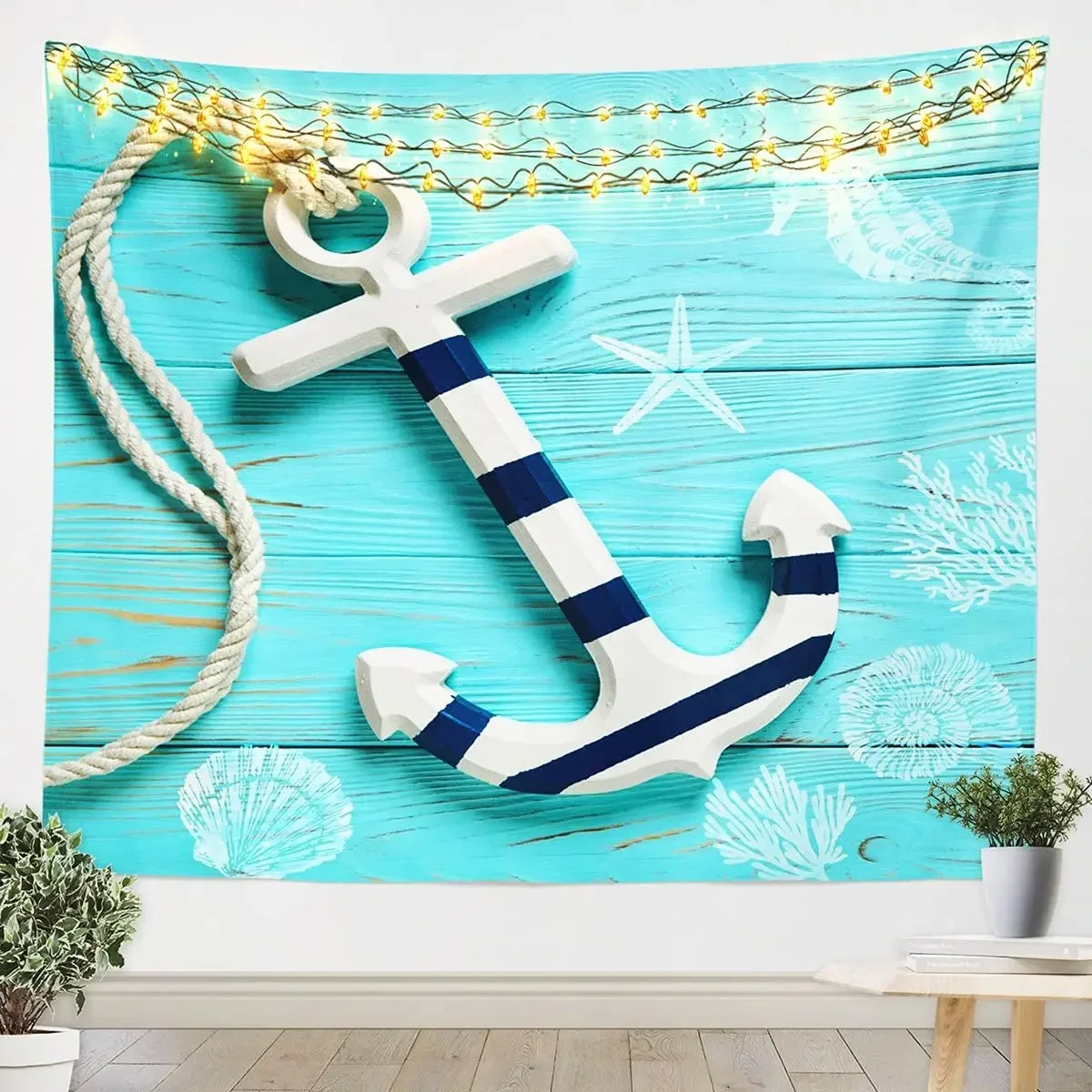 Anchor Tapestry Anchor Shape Flower Floral Silhouette Vacation Happiness Times Wall Hanging for Bedroom Living Room Dorm Decor