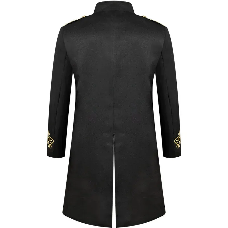 معطف ذهبي للرجال أوروبي وأمريكي عصري مطرز بالبخار بتصميم عتيق وياقة موحدة للرجال معطف خلفي