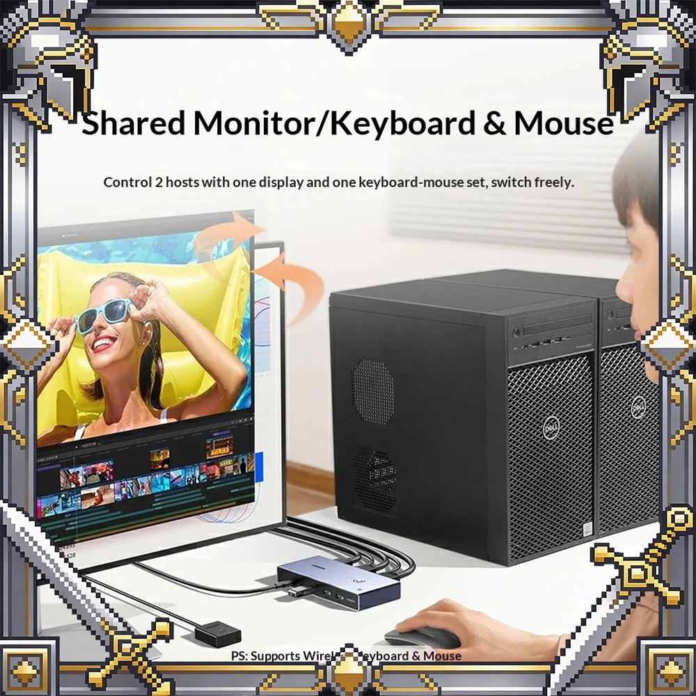 UGREEN CM692 25124 HDMI 2.1 KVM Switch 2 In 1 Out 8K 60Hz USB Keyboard Mouse Sharing