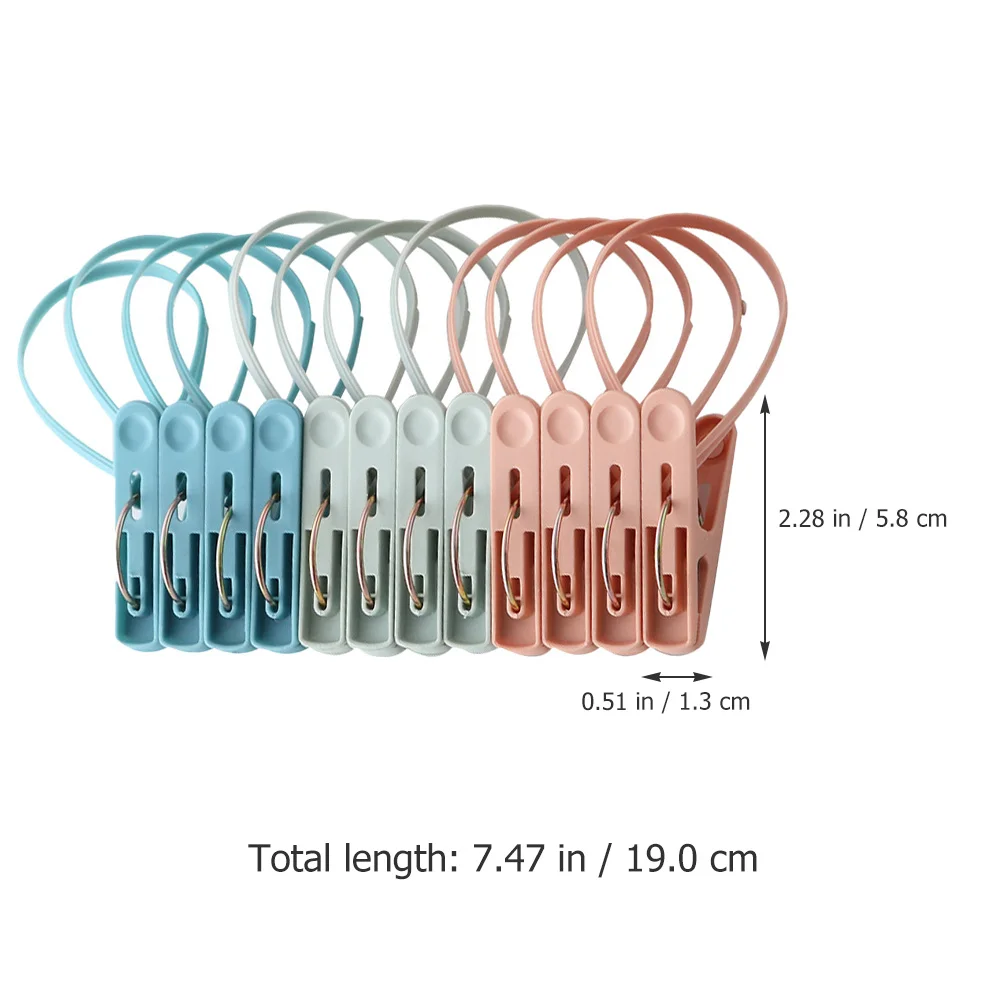 

12Pcs Windproof Drying Clothes Clips Plastic Rope Clothesline Multipurpose Household Quilt Blanket Clamp Clothing Clip with Rope