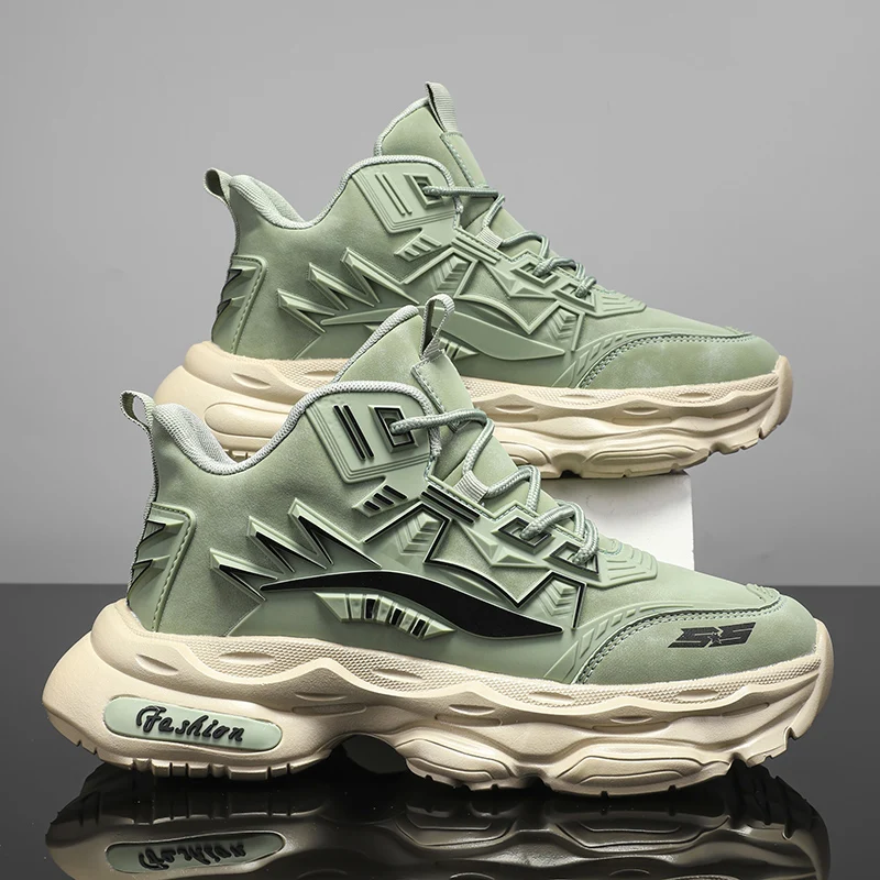 

Модная мужская обувь, трендовые вулканизированные кроссовки на платформе, мужские уличные стильные массивные социальные туфли на день рождения для мужчин, зеленый панк