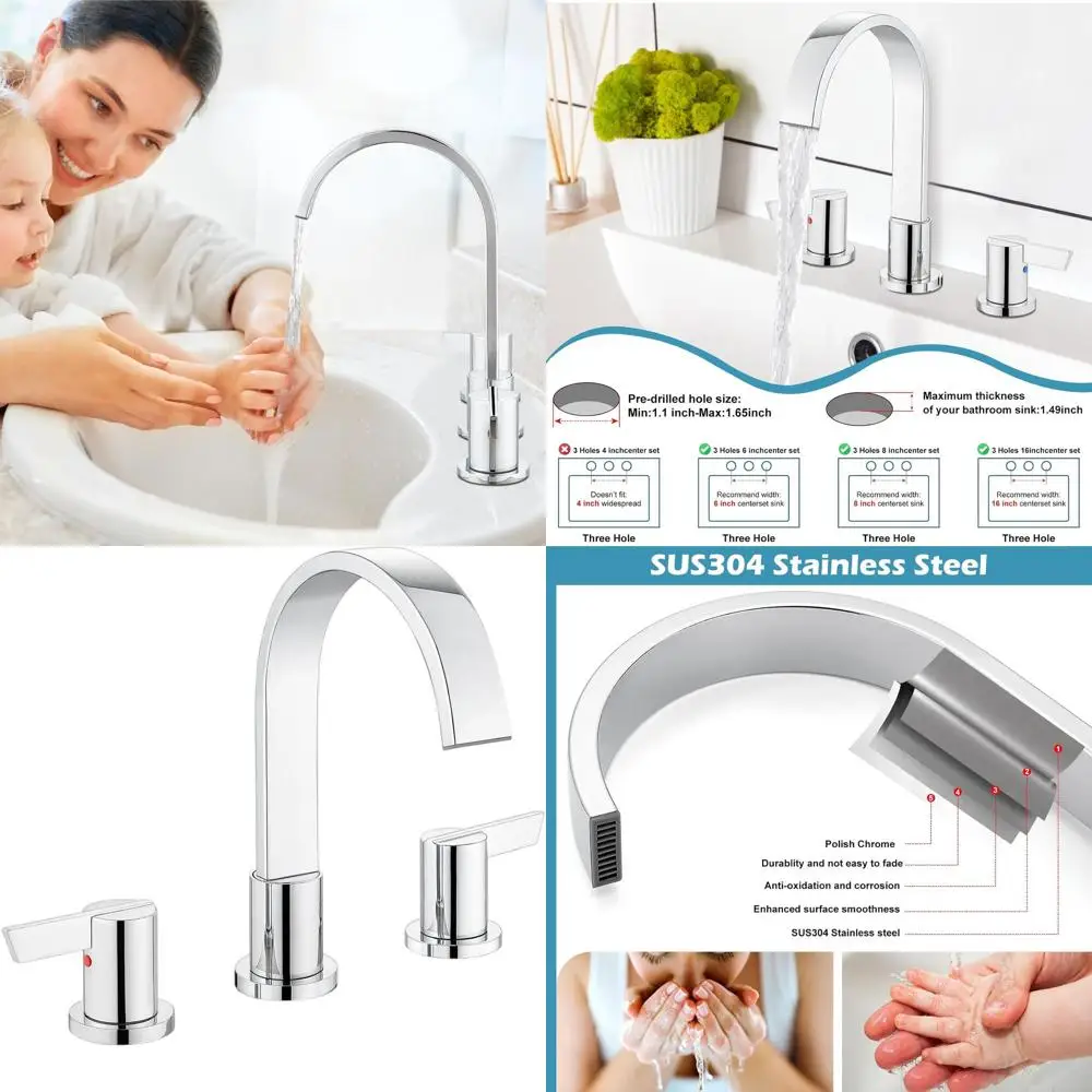 

Современный смеситель для раковины с 3 отверстиями, двумя ручками, эффектом водопада, с выдвижным сливным клапаном и подводящими шлангами, полированный хром