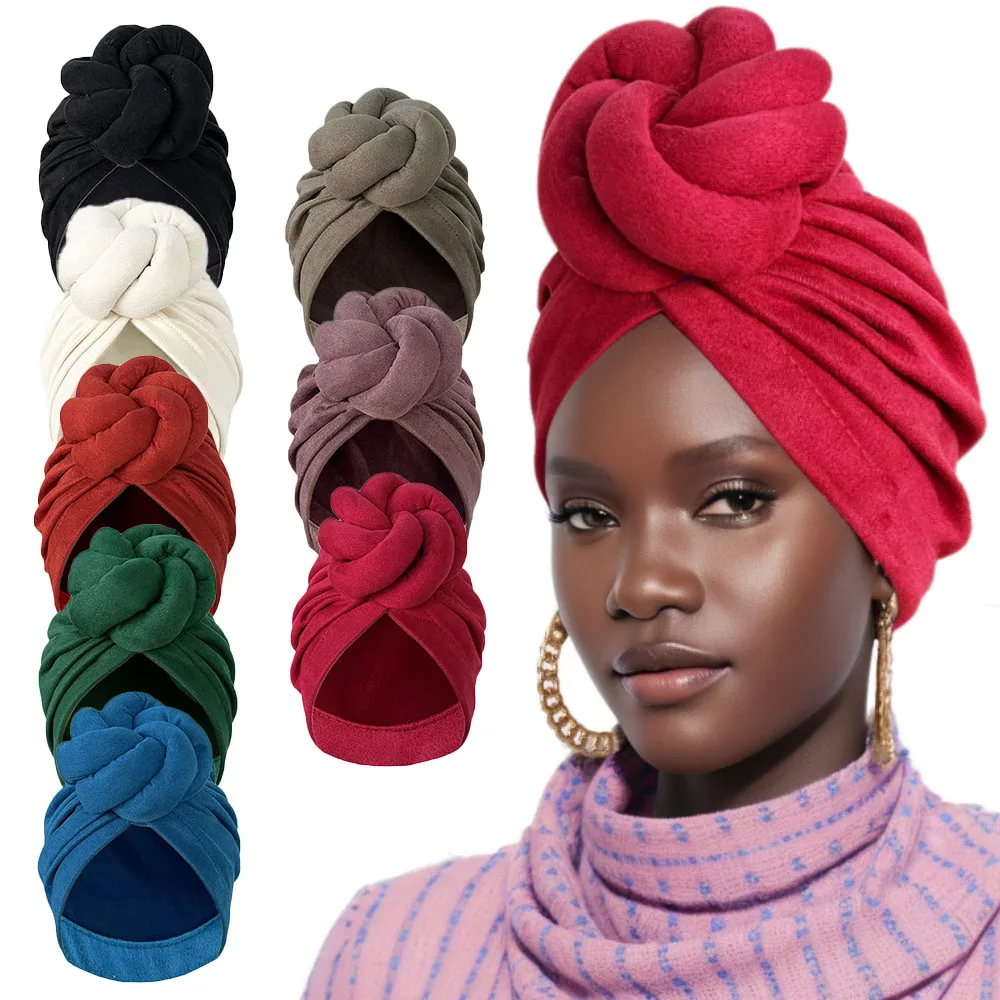 Nowy, wstępnie wykonany wiązany turban, zamszowe okłady na głowę, eleganckie plisowane czapki, chusta na głowę dla kobiet Turban