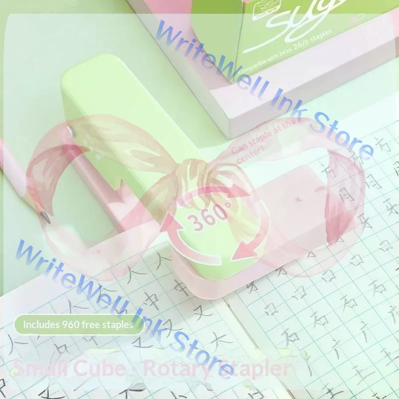 360-Degree Rotating Stapler With Staples Cute Pastel Color Suitable For Students School Home Office Attractive Appearance