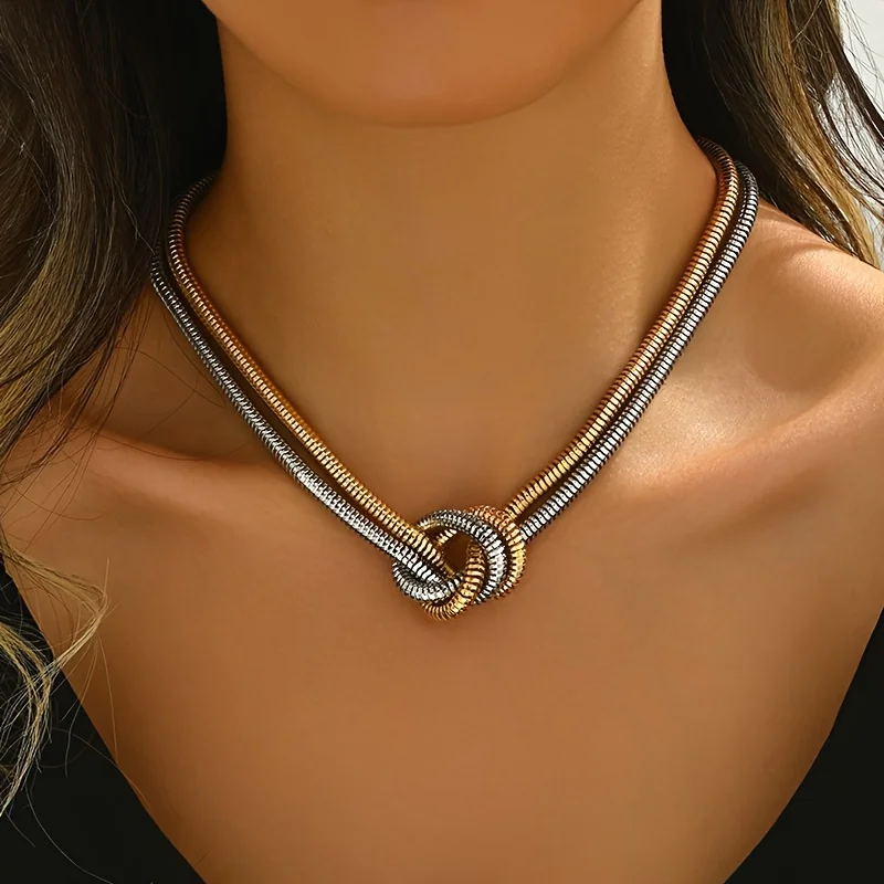 Elegante mehrschichtige Spiral-Schlangenketten-Halskette für Damen, geometrisches Knoten-Design, vielseitig einsetzbar für den täglichen Gebrauch, Ganzjahres-Accessoire