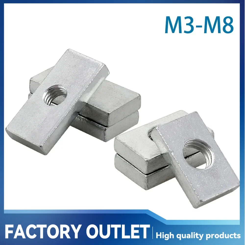 

10-50Pcs M3 M4 M5 M6 M8 Square Nut Zinc-Plated Carbon Steel Thin Rectangular Nuts Slider Block for Aluminum Profile Accessory