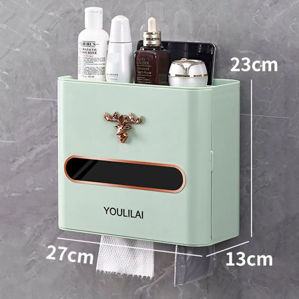 With Compartments Toilet Paper Holder Wall Mounted Waterproof Tissue Storage Box Punch-free Plastic Bathroom Storage Rack